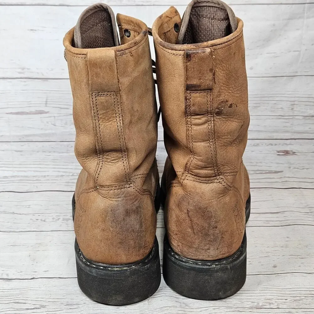 RHINO Boots Men's Tan US 9 Leather Work Oil Resistant Lace Up *Stained